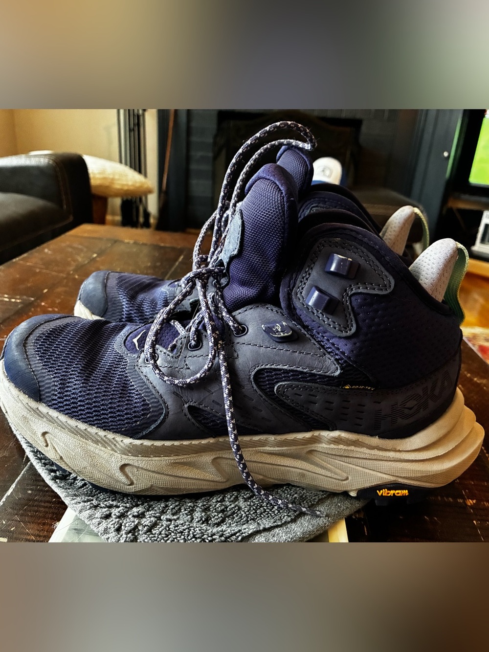 Hoka women’s Navy and Cream Trail hiking boots